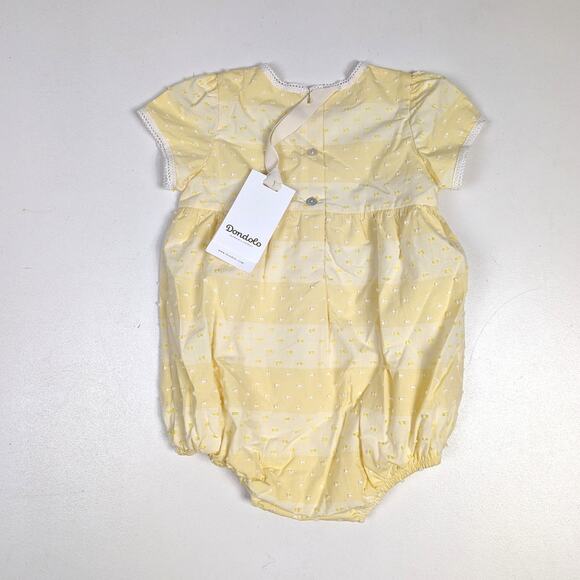 Dondolo Bubble Romper Yellow Buttercup Swiss Dot Girls Sz 2 Lace Preppy Boutique - Picture 3 of 6